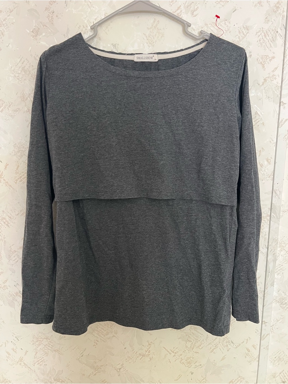 Smallshow Women's Charcoal Gray Long Sleeve Layered Nursing Top